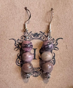 Pink/Brown/Black 3 Stone Earrings