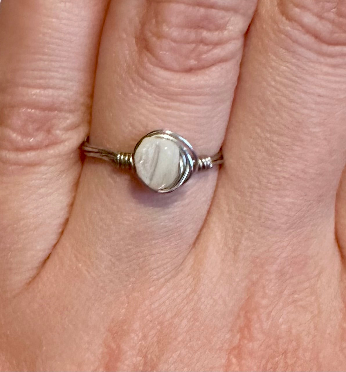 Wire Wrapped Pearly White Ring (size 7)