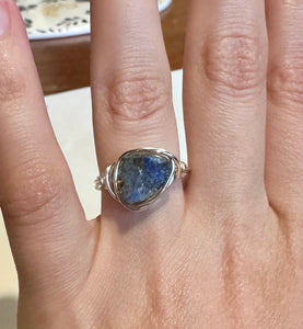 Wire Wrapped Silver Lapis Lazuli Ring (size 7)